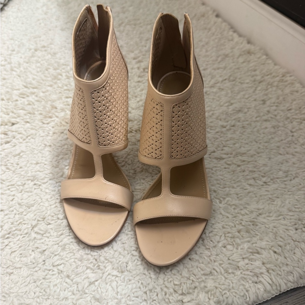 Ferragamo Pacella Perforated Peep-toe Sandals Rose Pink Leather Heels